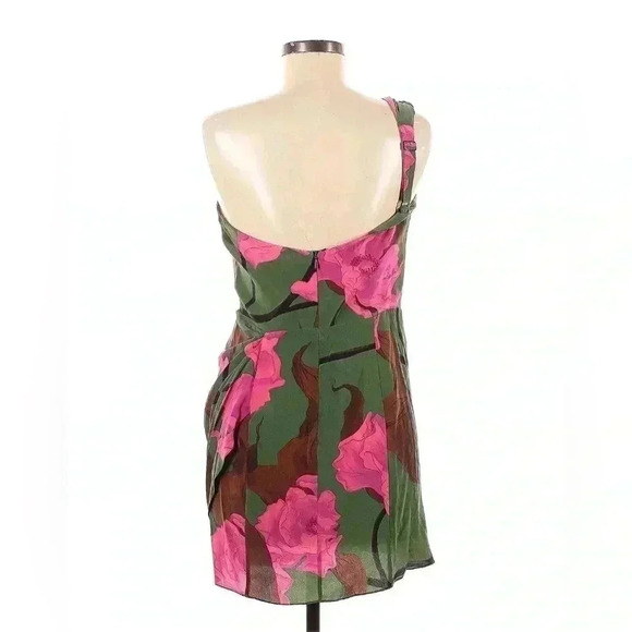 JOHANNA ORTIZ San Basilio One-Shoulder Silk Mini Dress 6 Multicolor Green Floral - Picture 5 of 10